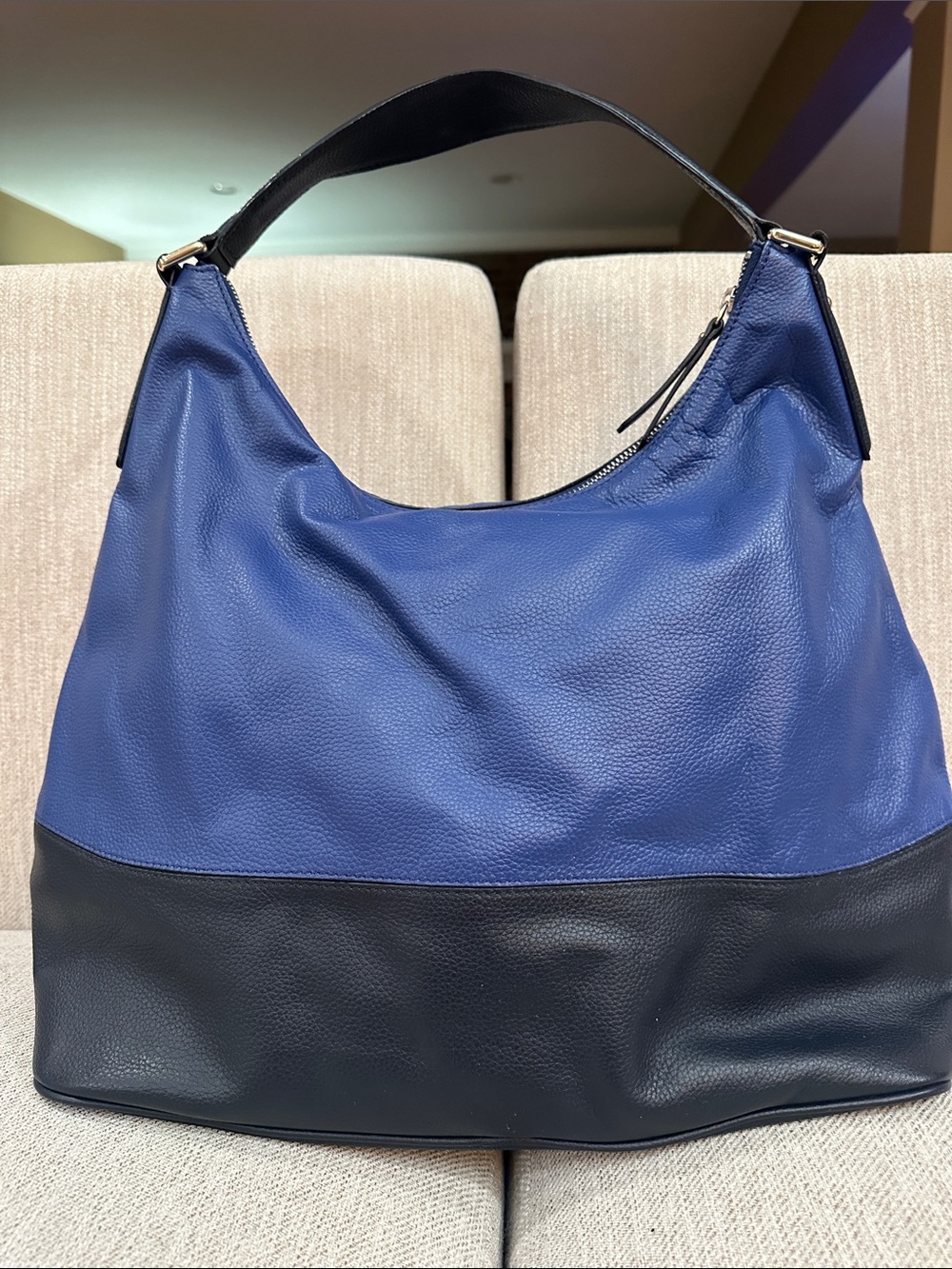 Banana Republic Blue and Black Two-Tone Leather Hobo Bag NWOT